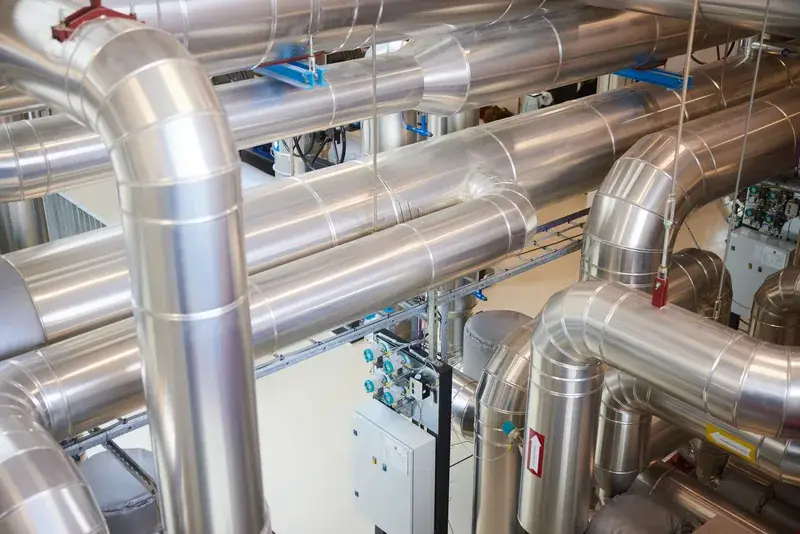 Insulated pipework and mechanical equipment in a plant room